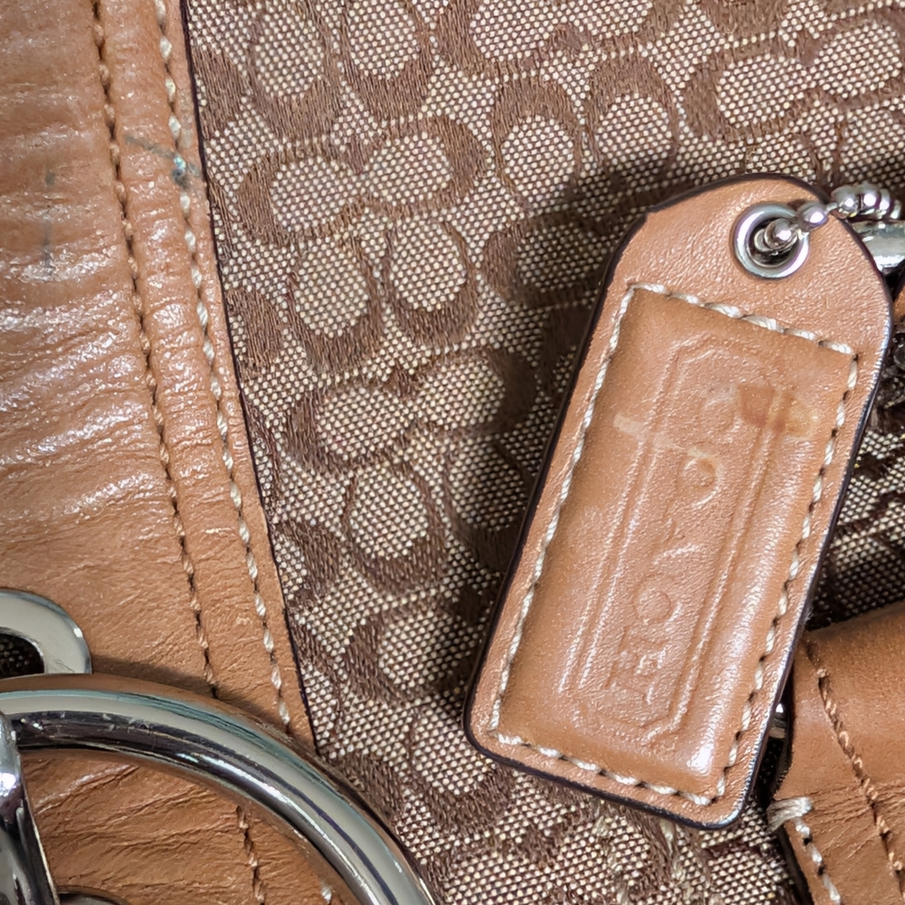 COACH Authentic Signature Flap Satchel Brown Monogram And Leather Like New - Picture 7 of 16